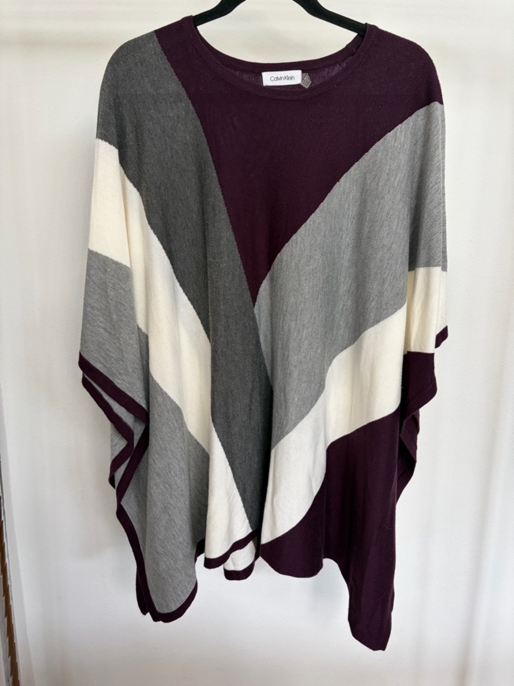 Calvin Klein Colorblock Poncho in Plum, Gray & Cream
